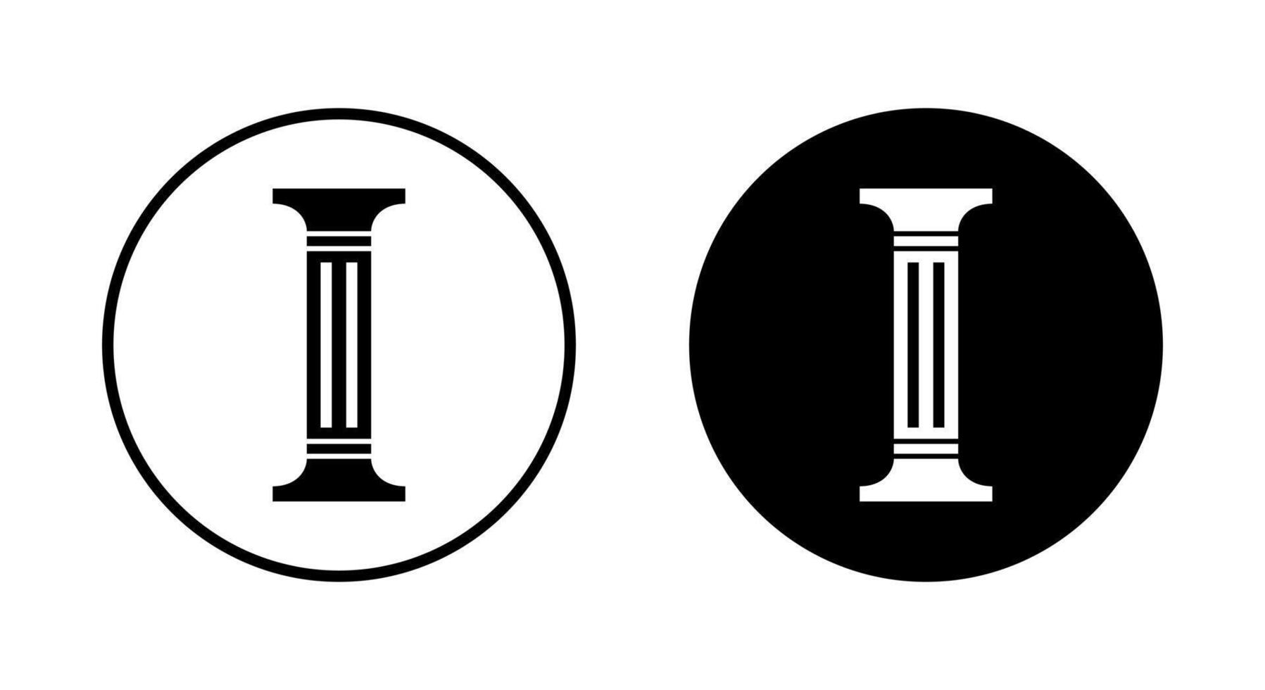 Pillar icon on black circle. Greek column sign vector
