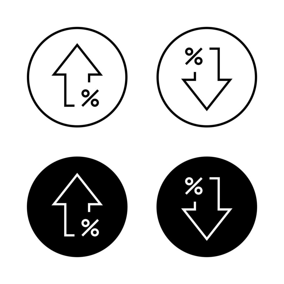 Percent growth and decline arrow icon on black circle. Increase and decrease percentage concept vector