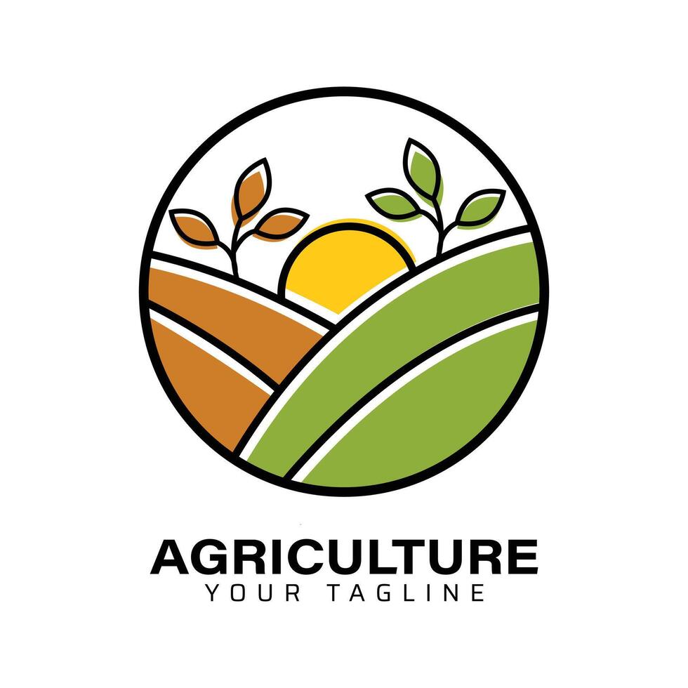 Agriculture Sun and Tree Logo Design vector