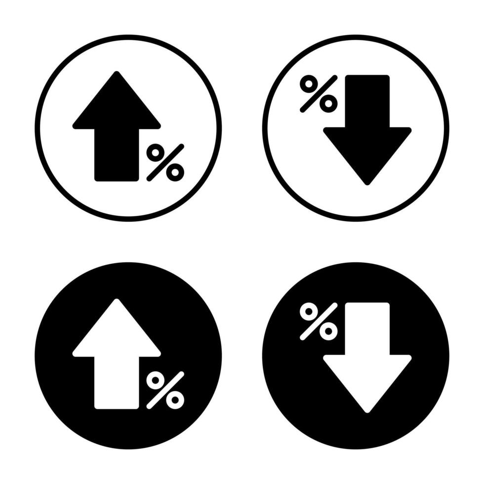 Percent growth and decline arrow icon on black circle vector