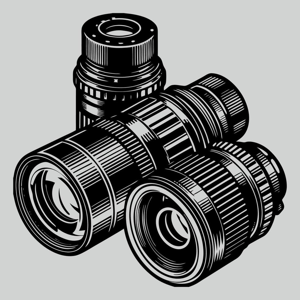 Detailed camera lenses for camera vector