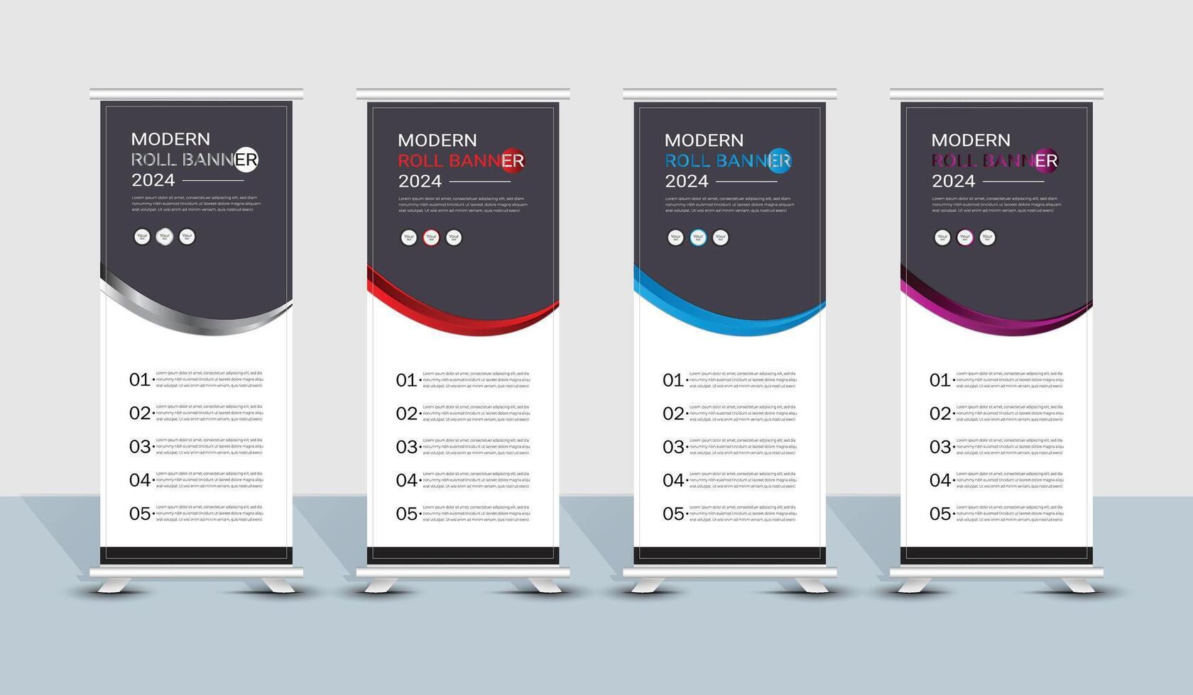 Premium red, blue, purple, white roll up banner template design vector