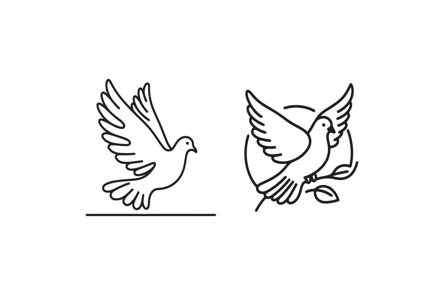 two birds are flying in the air, one is holding a branch vector