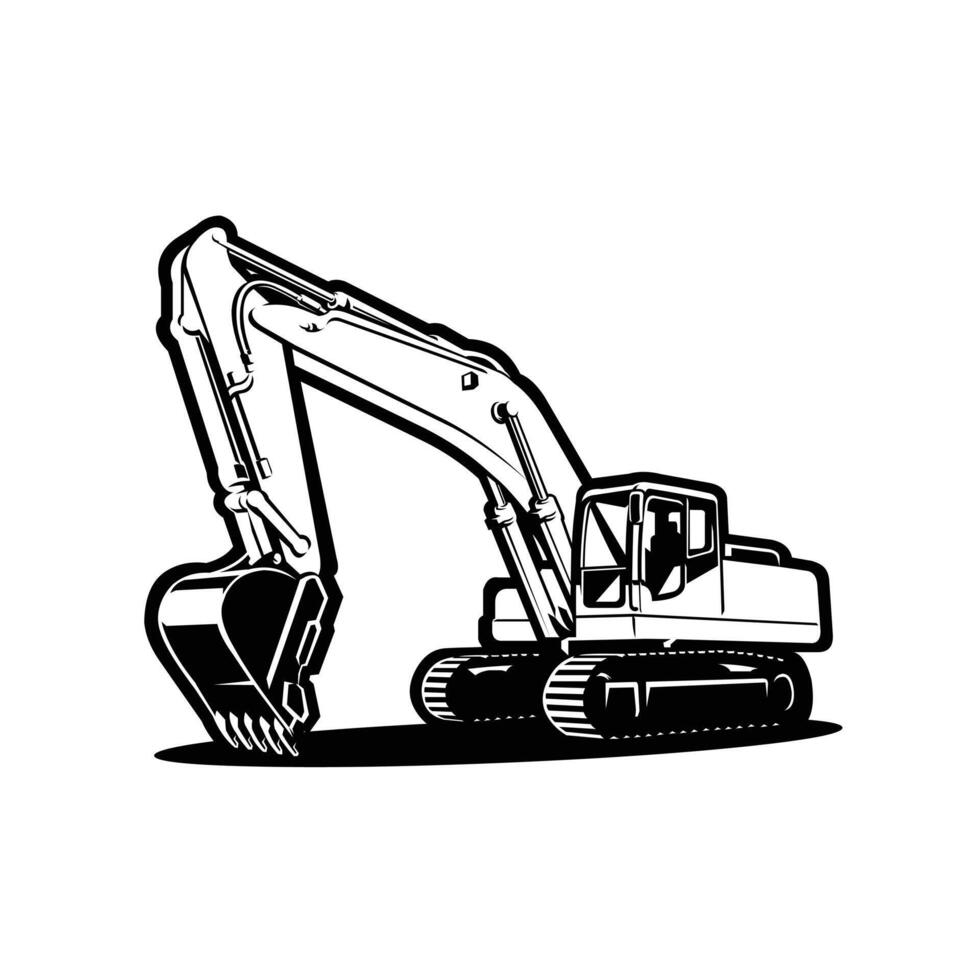 Excavator Monochrome Silhouette Art Illustration Isolated. Best for Excavating and Construction Related Industry vector