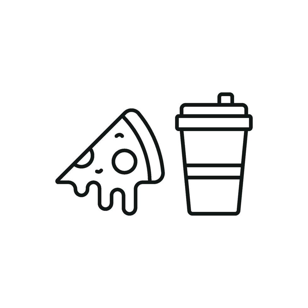 Drink and pizza icon showcases a delicious and satisfying design, ideal for snack bars, combo meal advertisements, or digital menus. vector