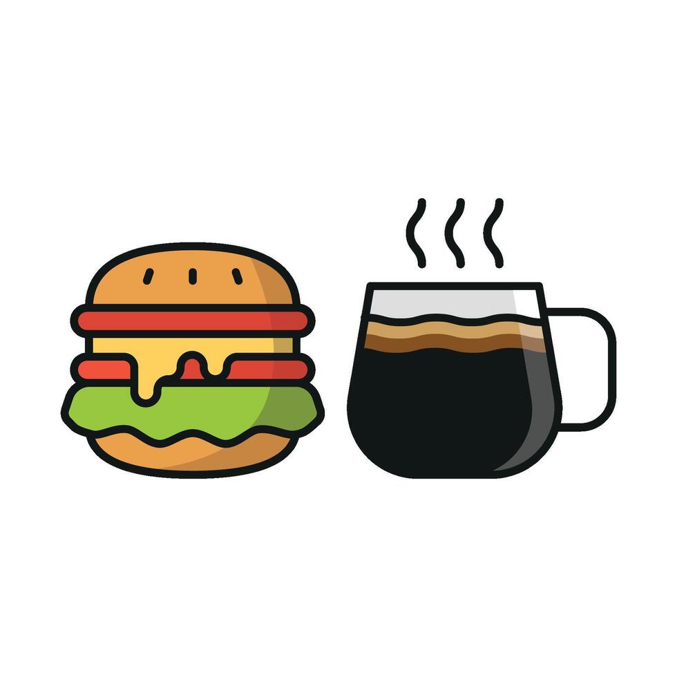 Coffee glass and hamburger icon highlights a modern and trendy design, great for food delivery services, cafe logos, or quick-service marketing. vector