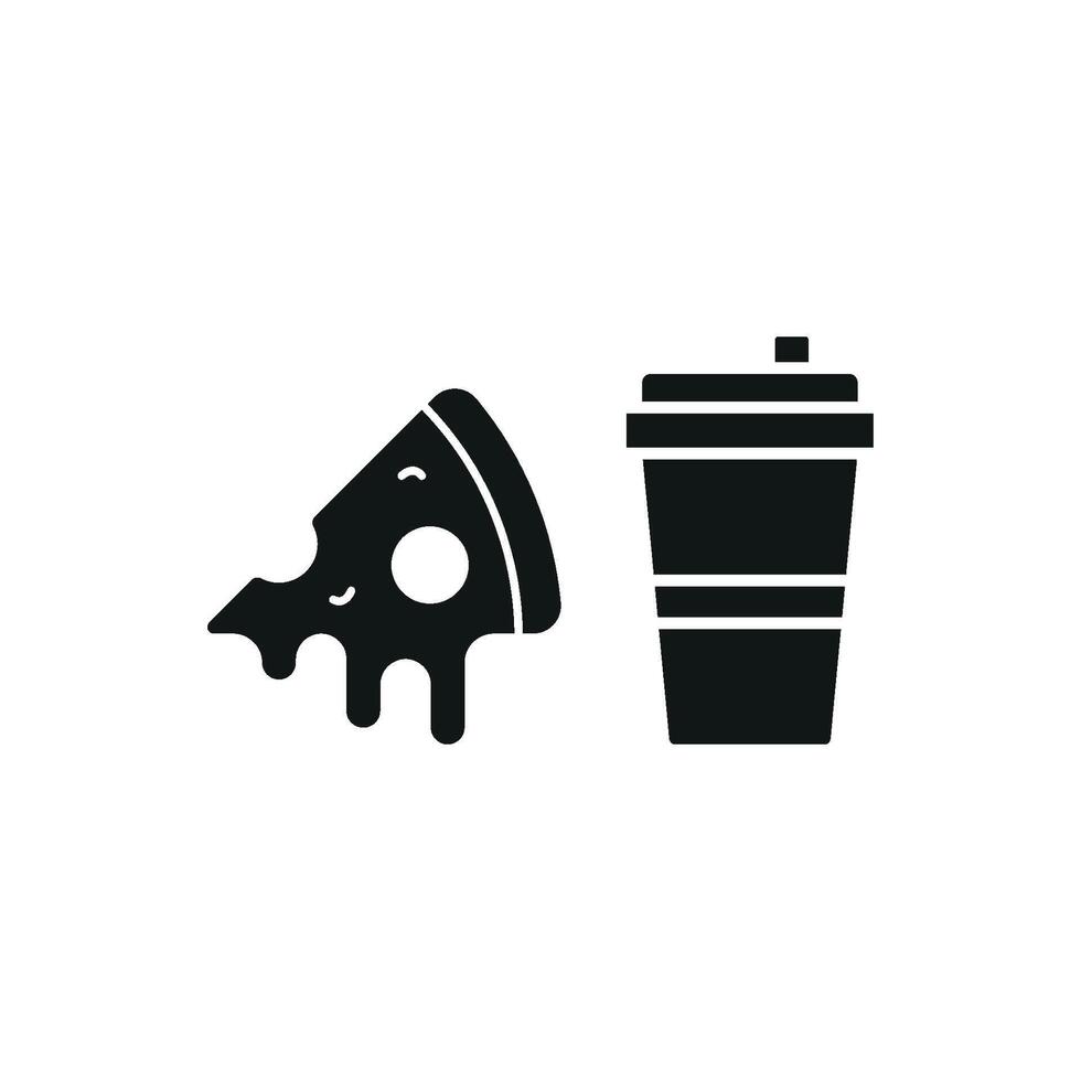 Drink and pizza icon delivers a fresh and fun appearance, perfect for online food orders, beverage pairings, or casual meal branding. vector