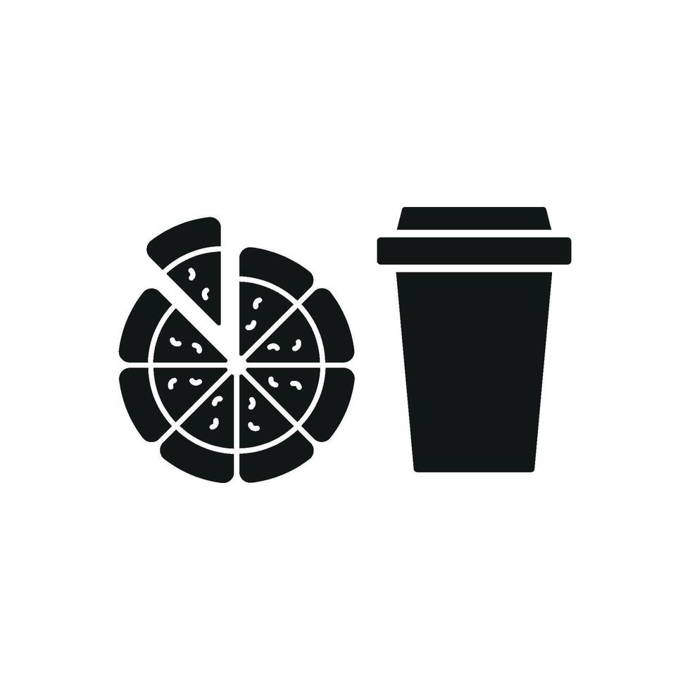 Drink and pizza icon highlights a dynamic and modern design, ideal for quick-service restaurants, food combo packaging, or vibrant logos. vector