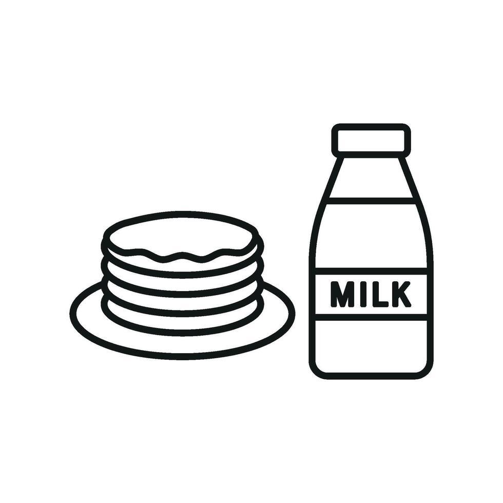 Milk and pancake icon brings a cozy and inviting touch, perfect for enhancing food blogs, restaurant promotions, or cozy dining settings. vector