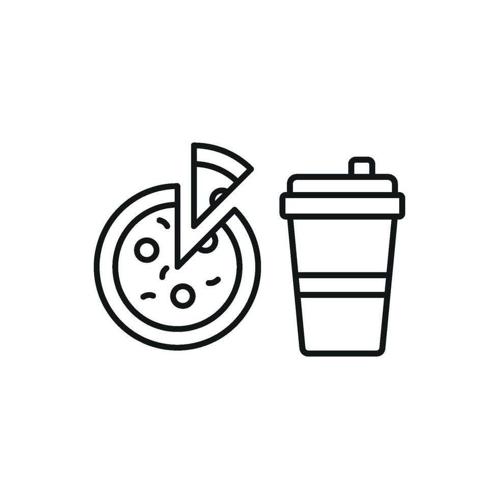 Drink and pizza icon showcases a playful and appetizing look, ideal for restaurant promotions, food festivals, or snack-themed designs. vector