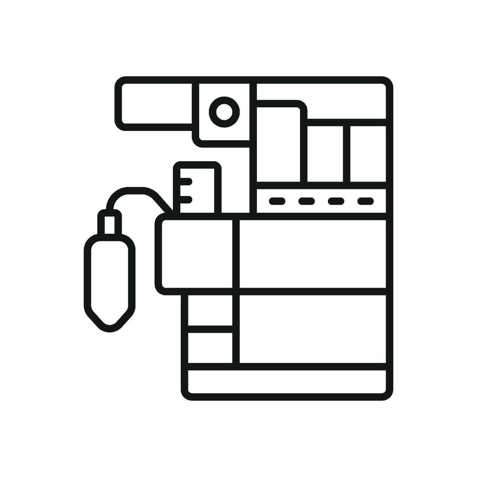 Anesthesia machine icon features a precise and professional design, perfect for representing surgical equipment, operating rooms, or healthcare facilities. vector