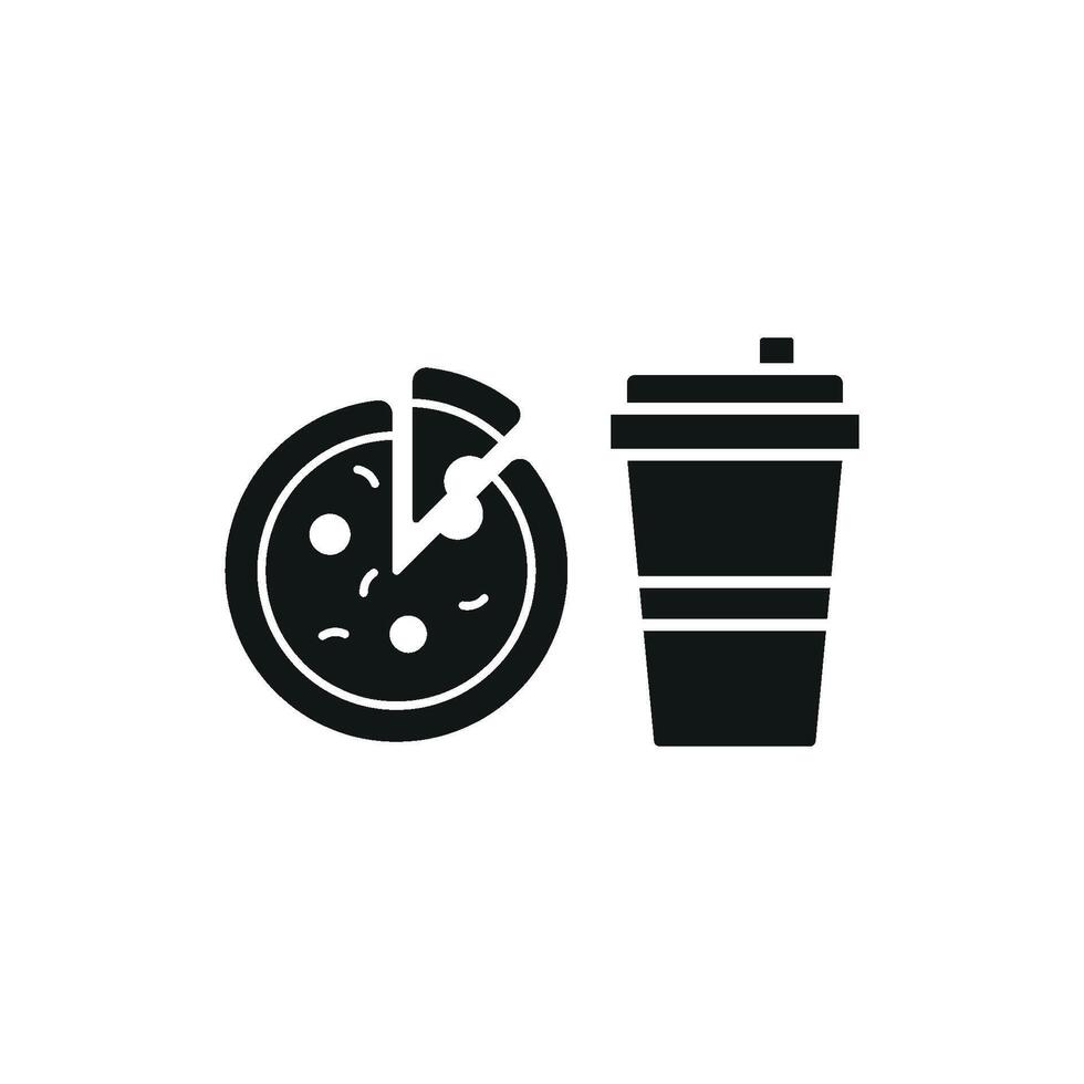 Drink and pizza icon features a fun and casual design, perfect for fast food branding, menus, or delivery app visuals. vector
