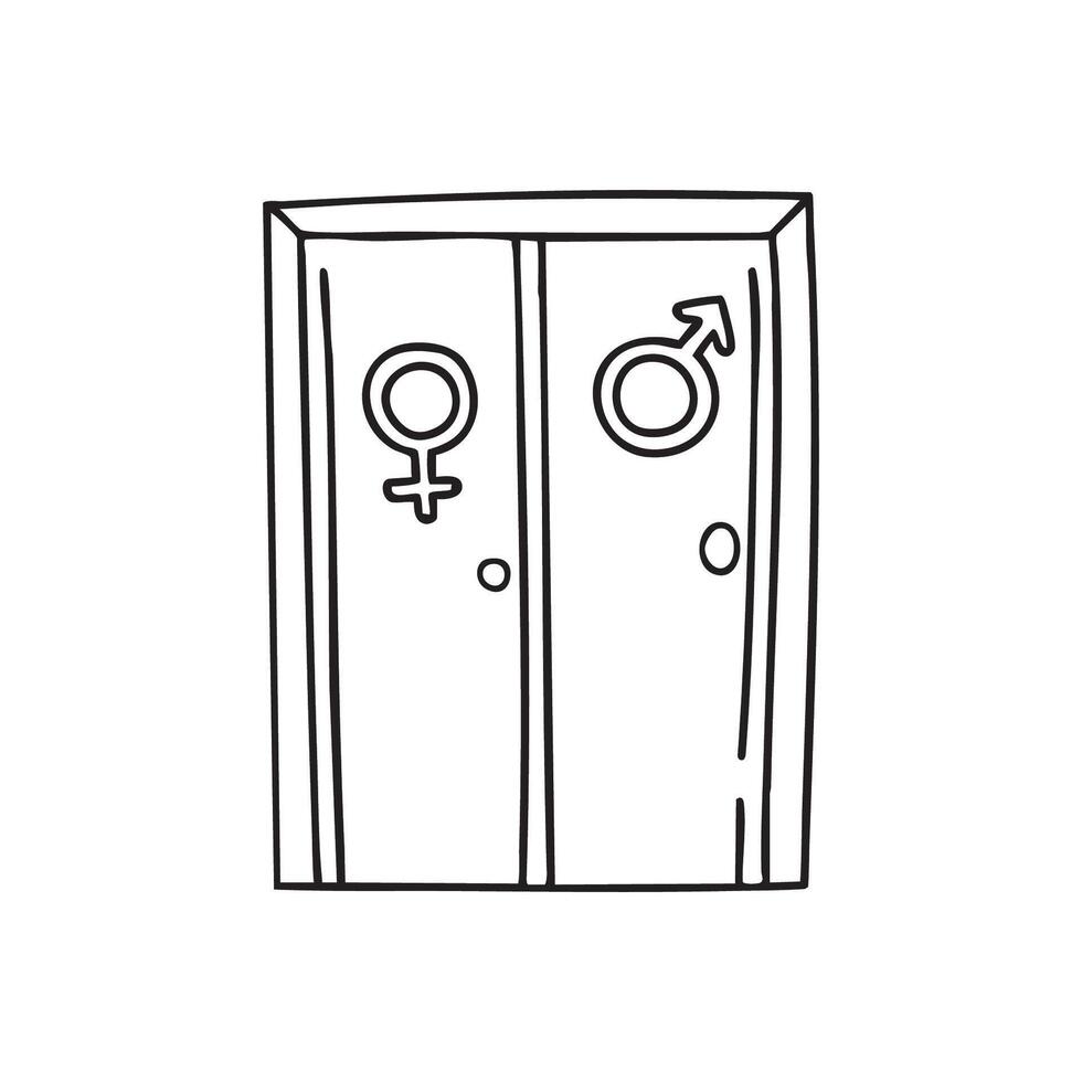 Doodle illustration of gender symbols displayed on public restroom doors vector