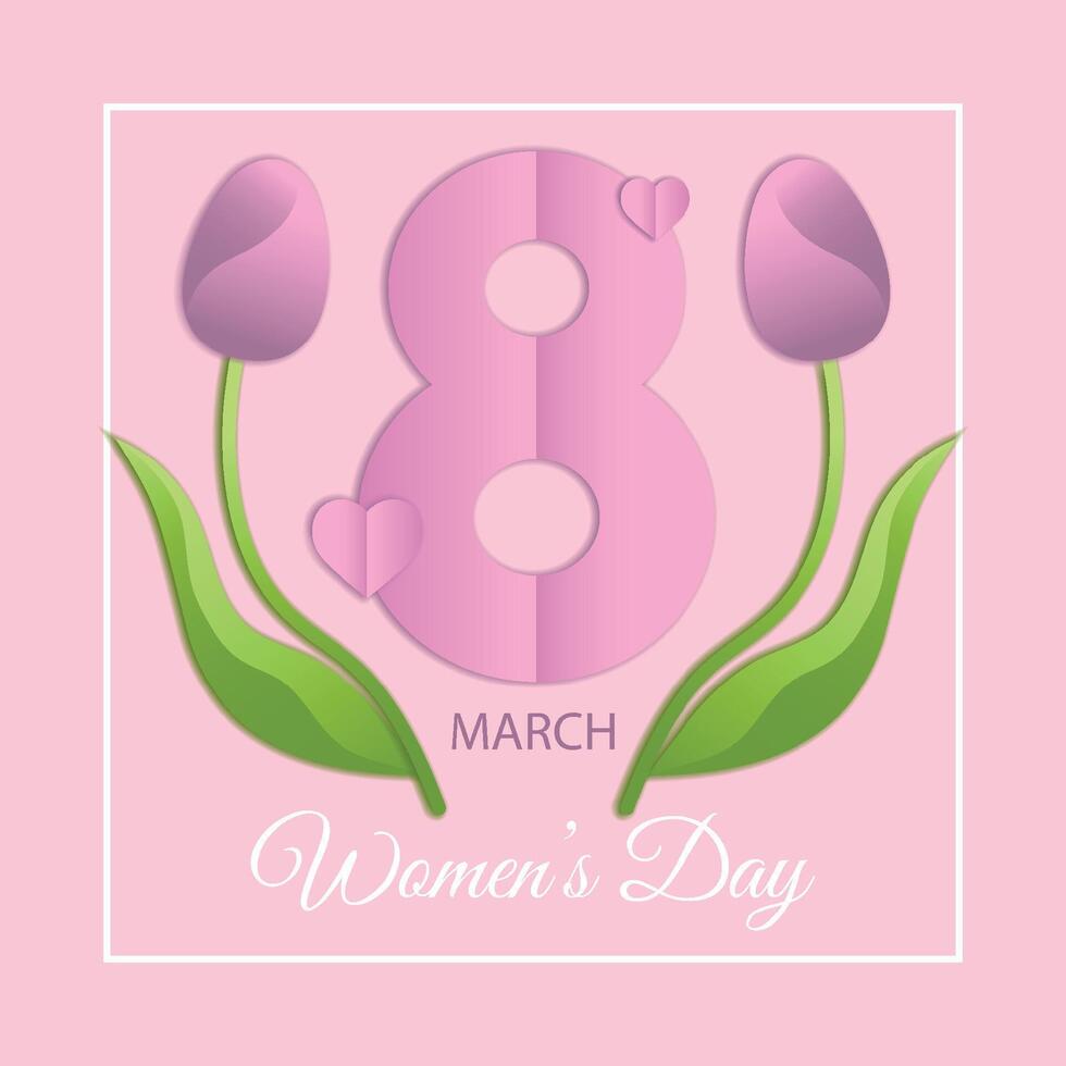 Postcard for March 8 in paper style with tulips vector