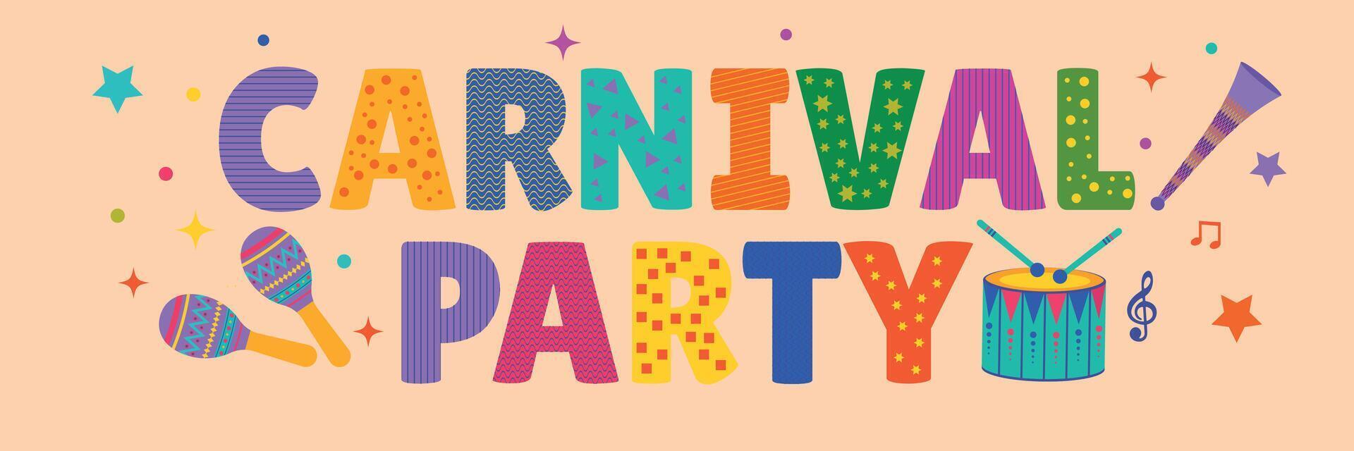 Carnival party. Large large multi-colored inscription. Playbill, poster. vector