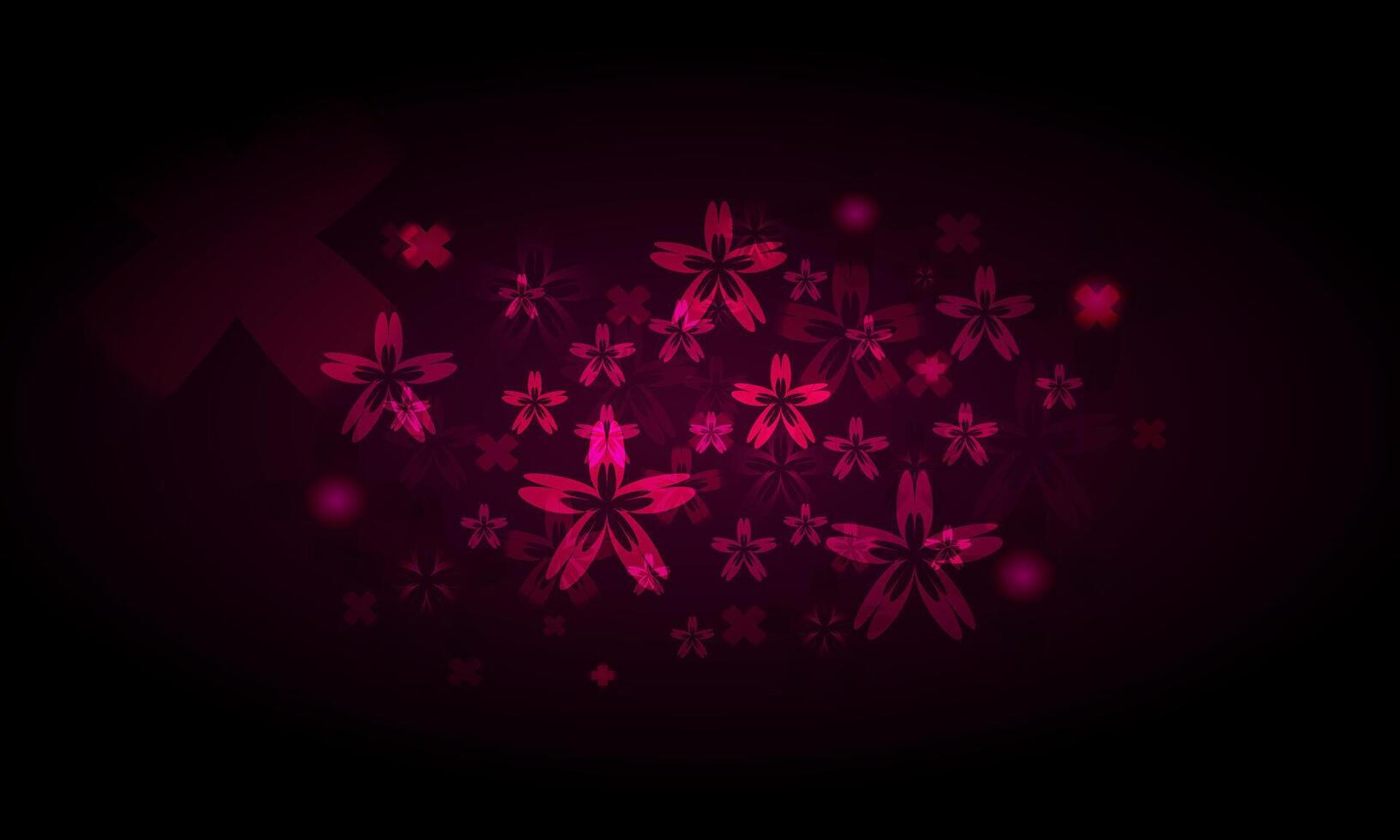 A dark background with pink flowers and stars vector