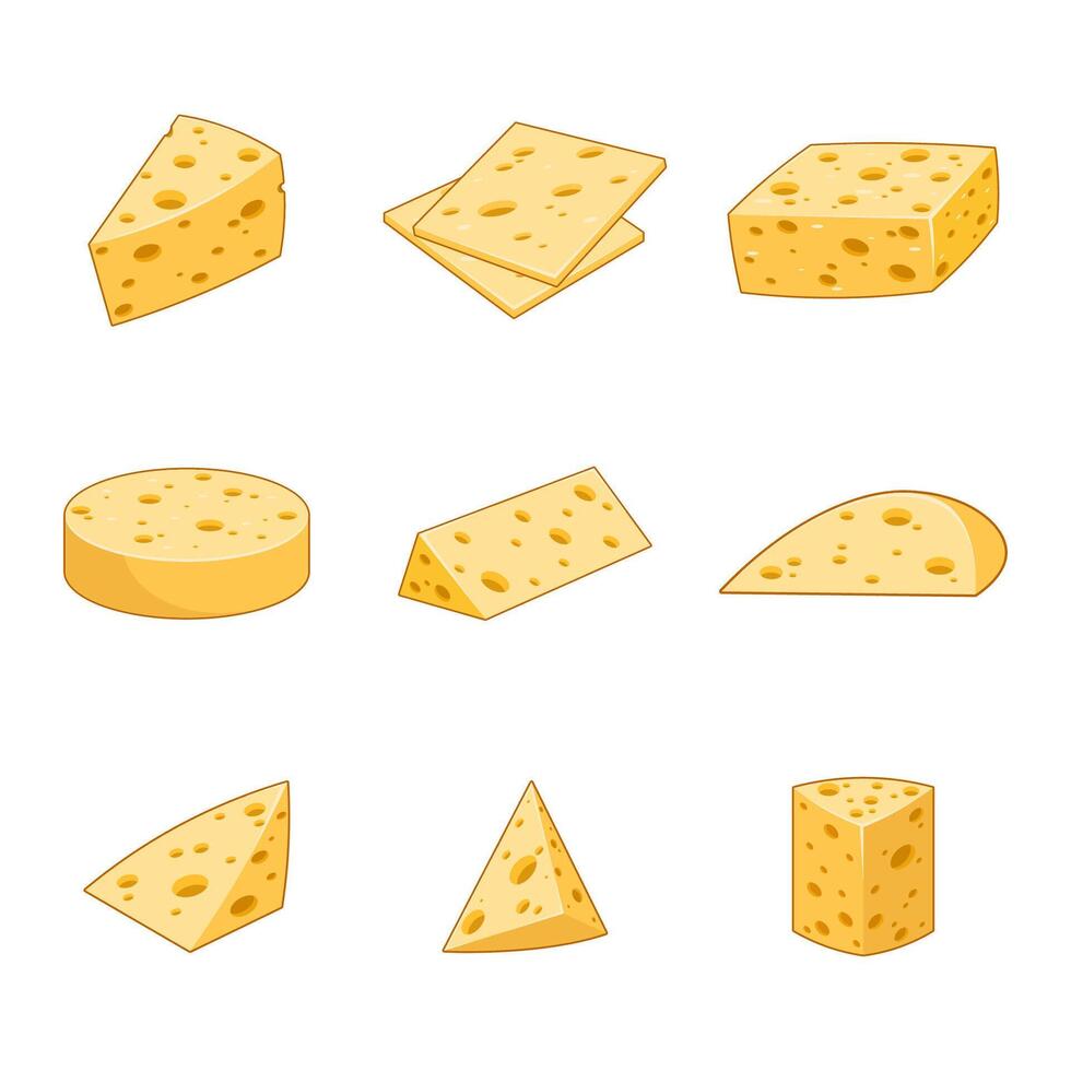 Various shapes of cheese slices vector