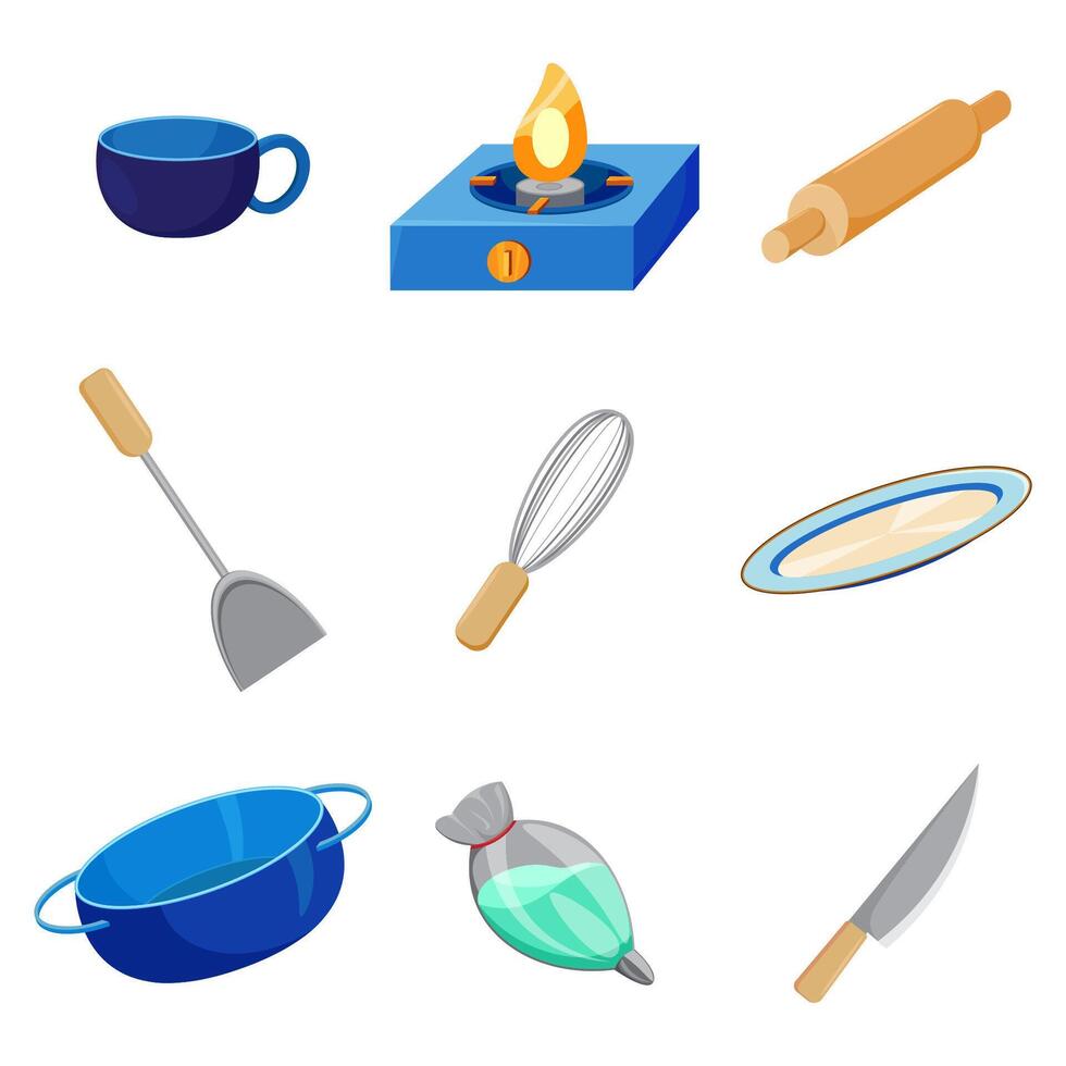 Kitchen utensils in cartoon style vector