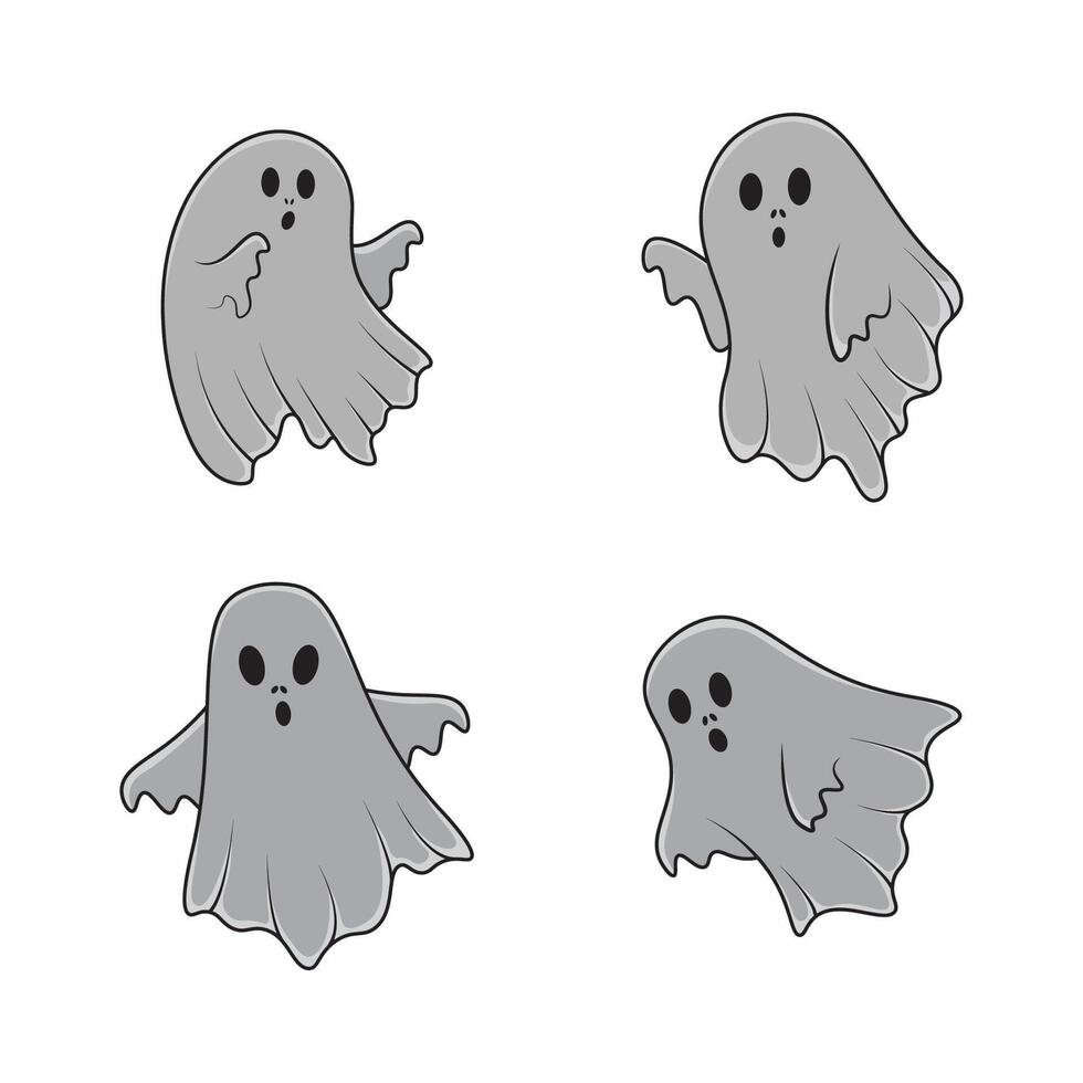 Collection of cute ghosts in various poses vector