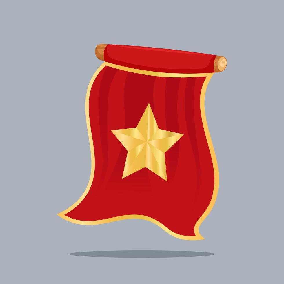 Red hanging flag with gold star emblem vector