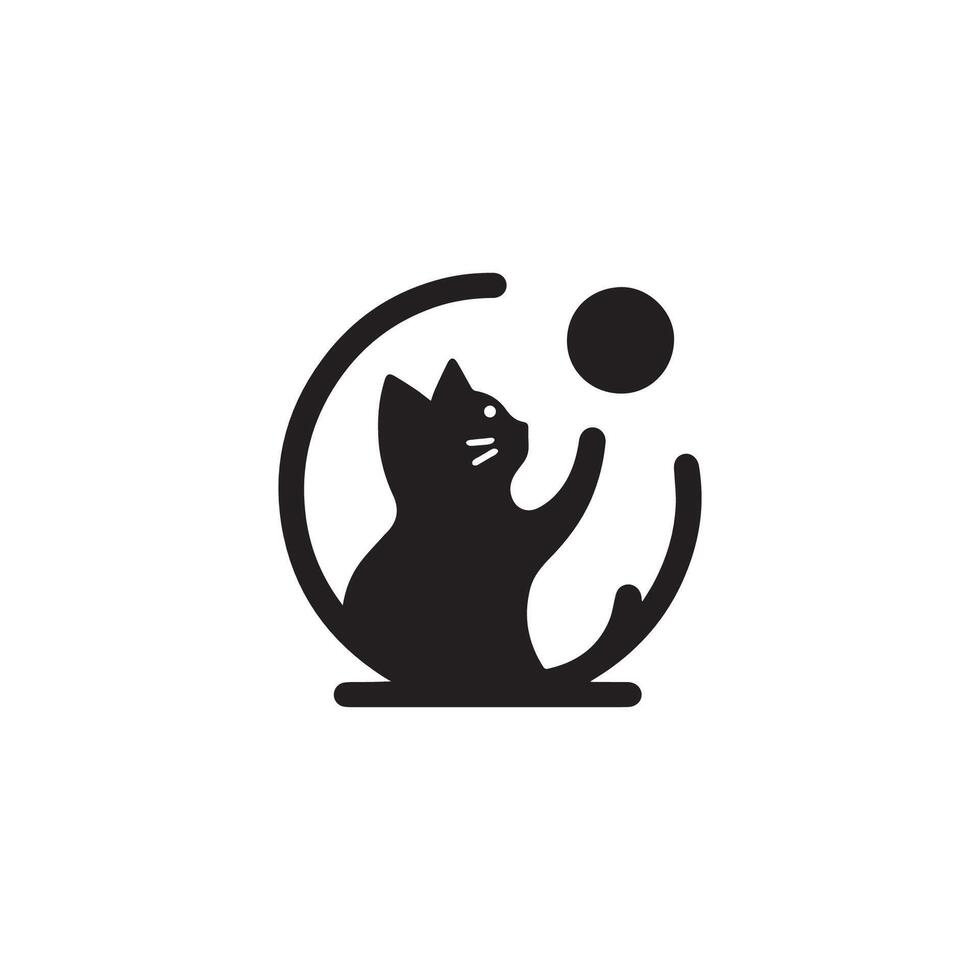 A black and white logo of a cat playing with a ball vector