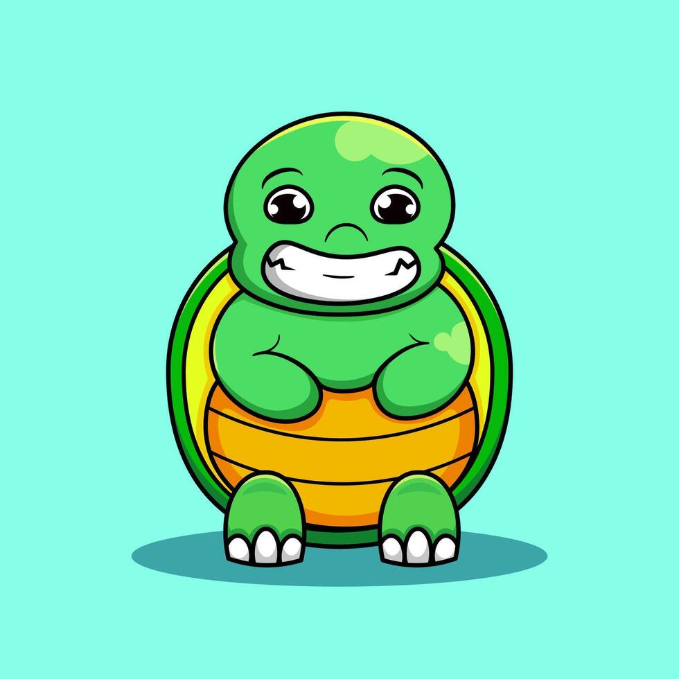 Cute little green turtle character vector