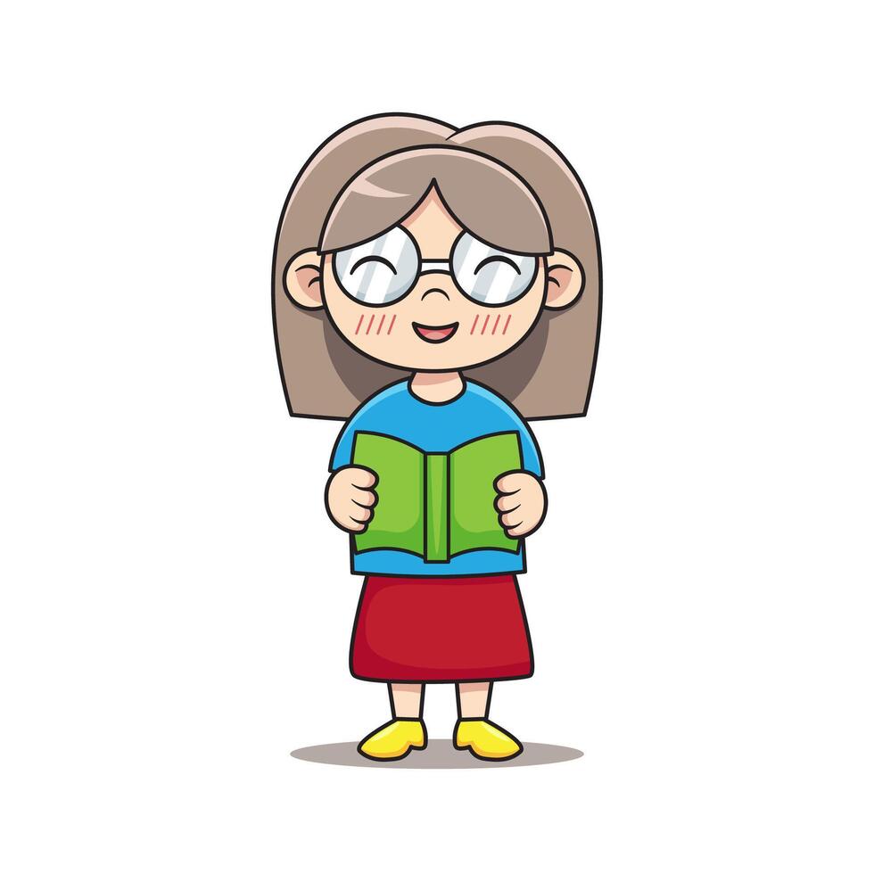Girl character holding a green book vector