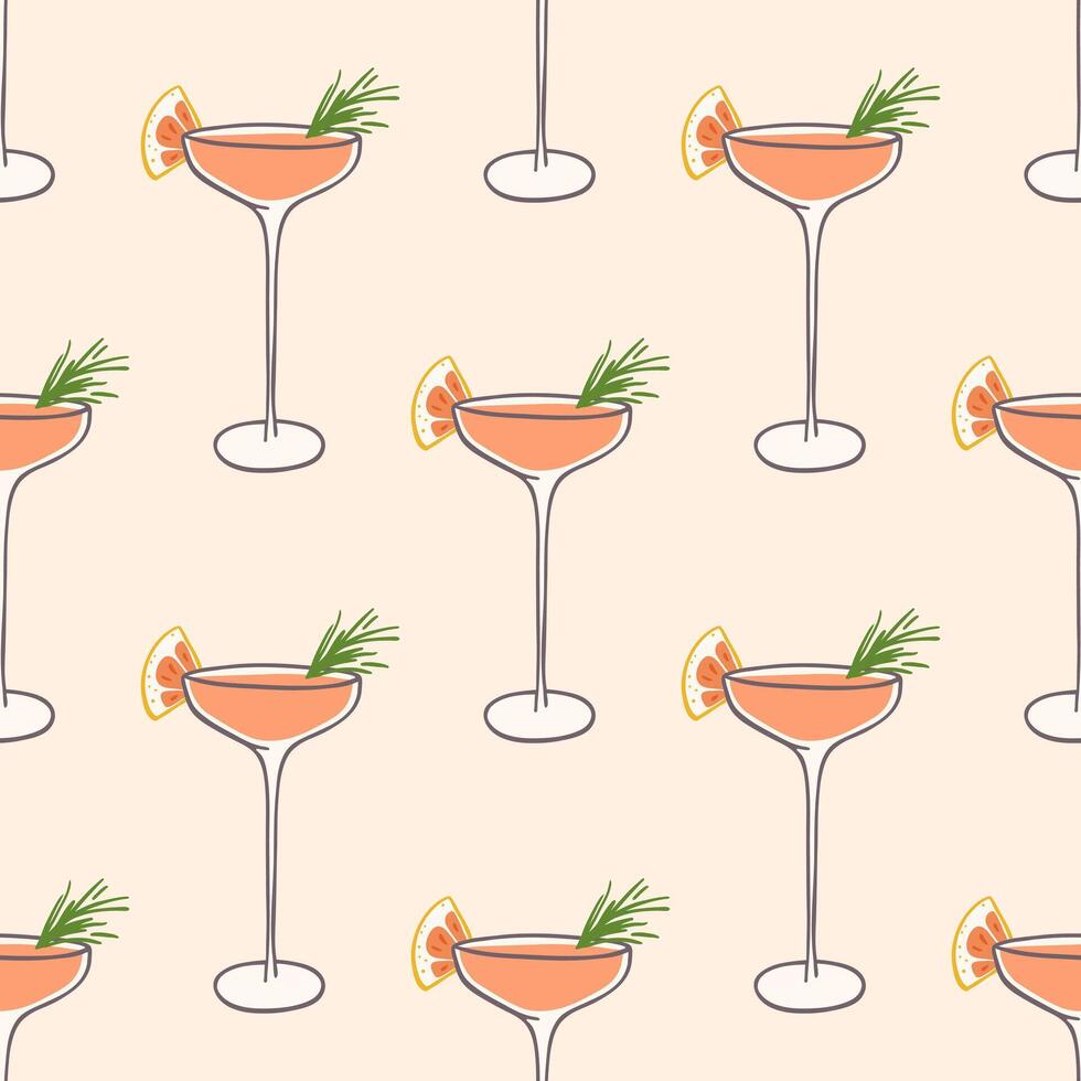 Hand drawn mimosa cocktail seamless pattern. Design for fabric, home textile, festive decoration, wrapping paper, gift paper vector