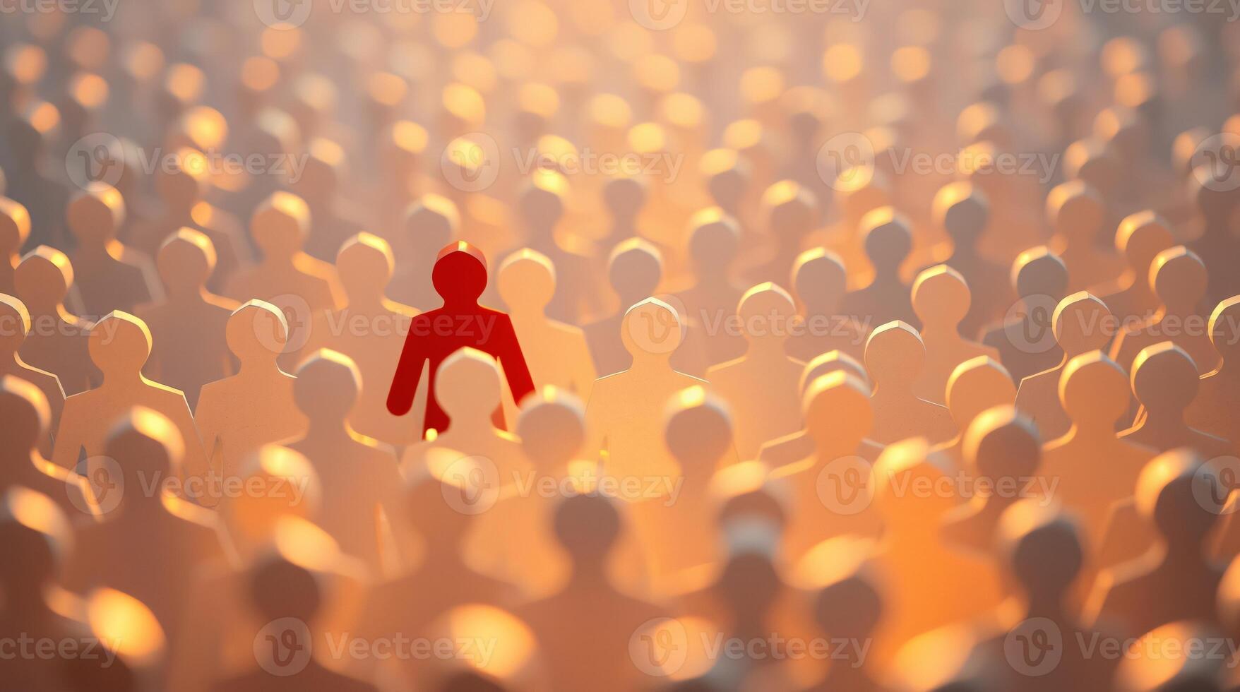 A single red figure stands out from the crowd, Unique, Think different, CEO, Leadership concept photo