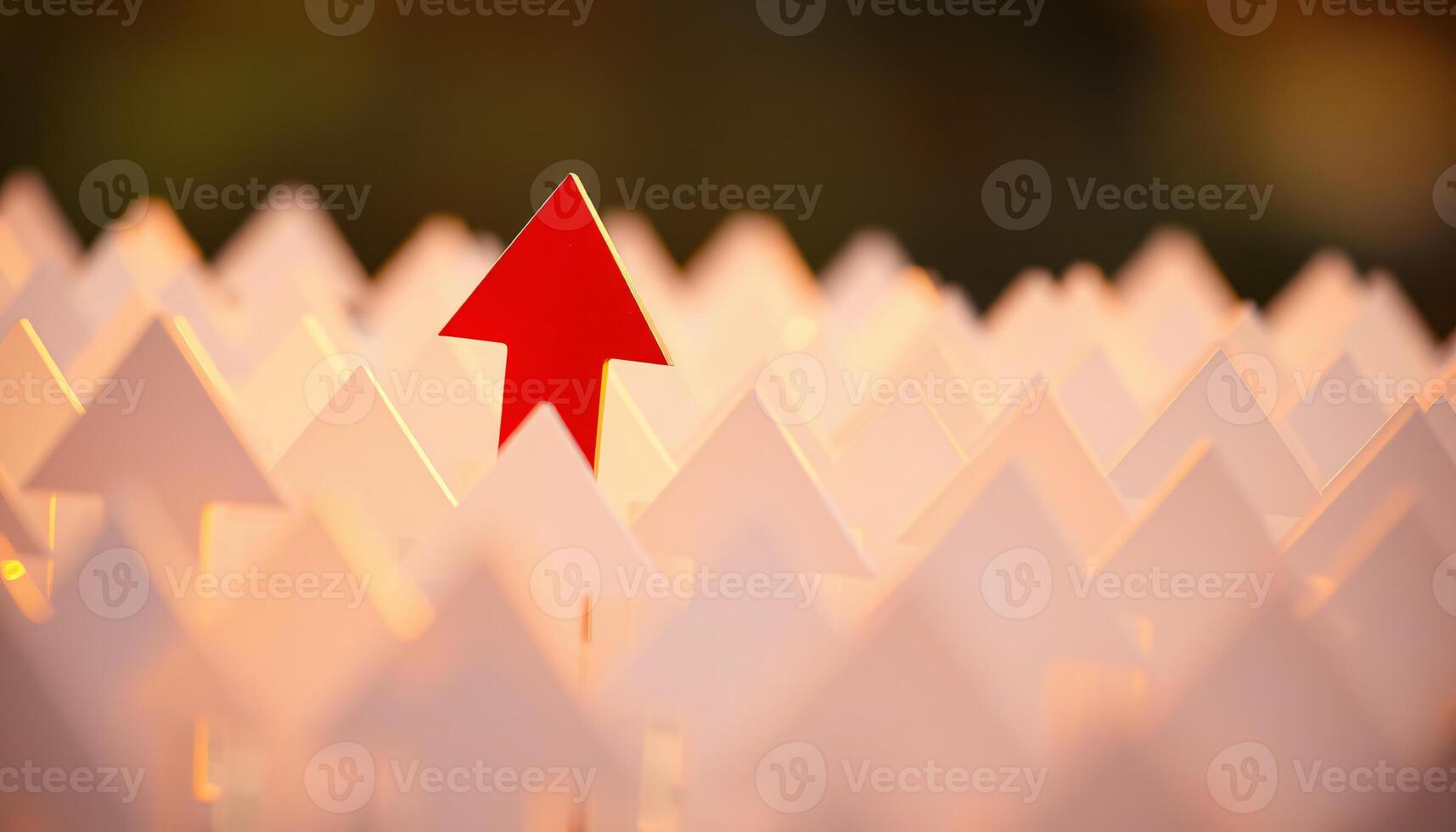 A red arrow up surrounded by white arrows, Business concept for new ideas creativity and innovative solution photo