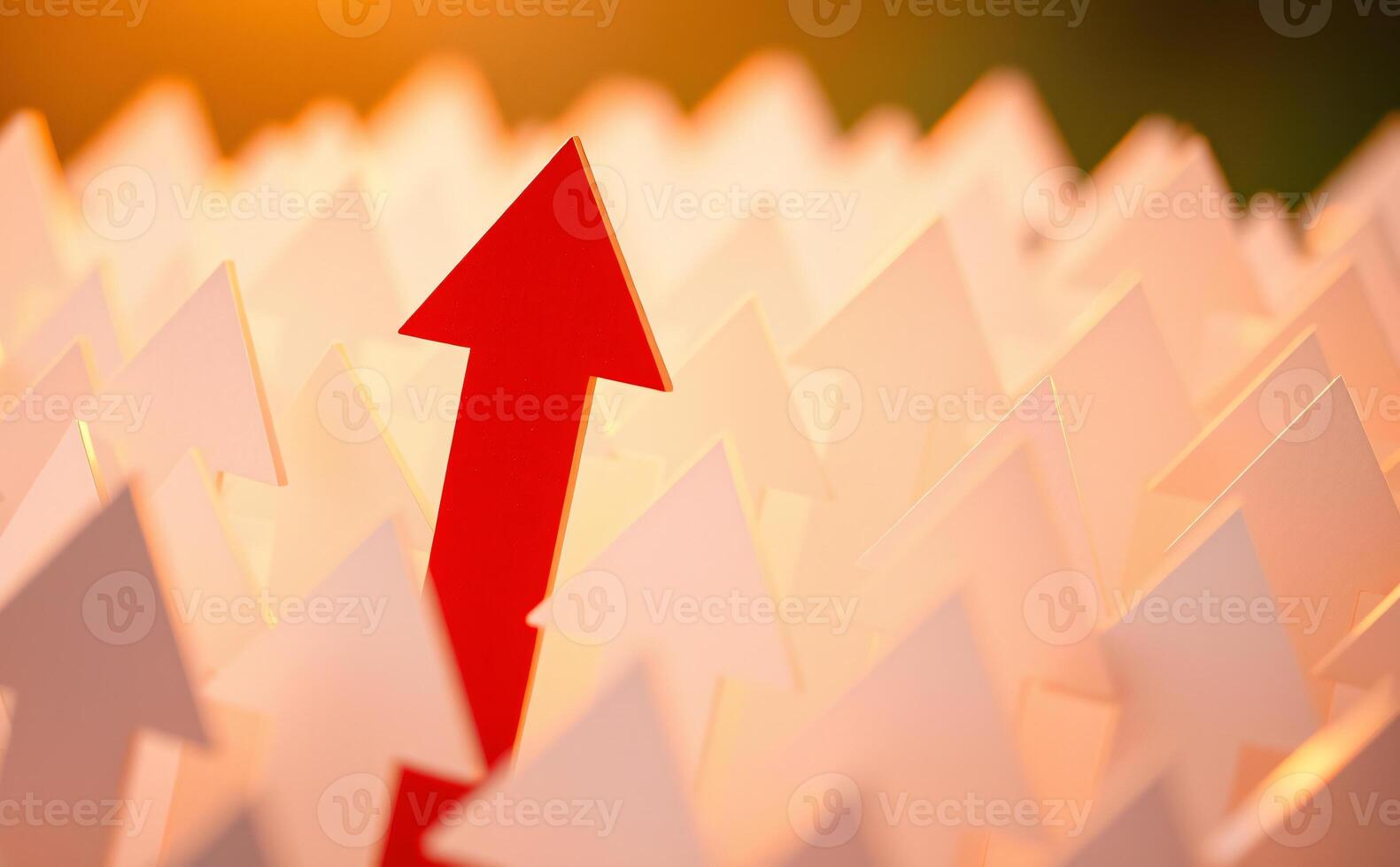 A red arrow up surrounded by white arrows, Outstanding, Unique, Creative idea, CEO, Leadership concept photo