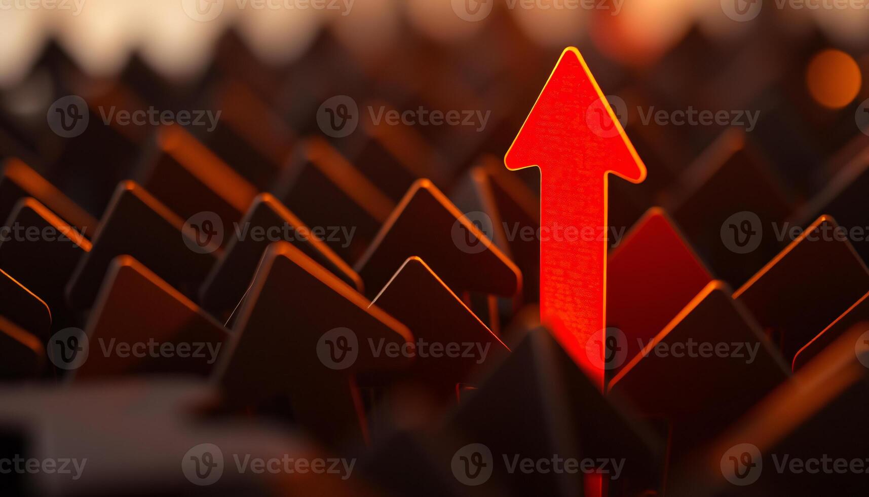 Glowing red arrow up surrounded by dark arrows, Outstanding, Unique, Creative idea, Leadership concept photo