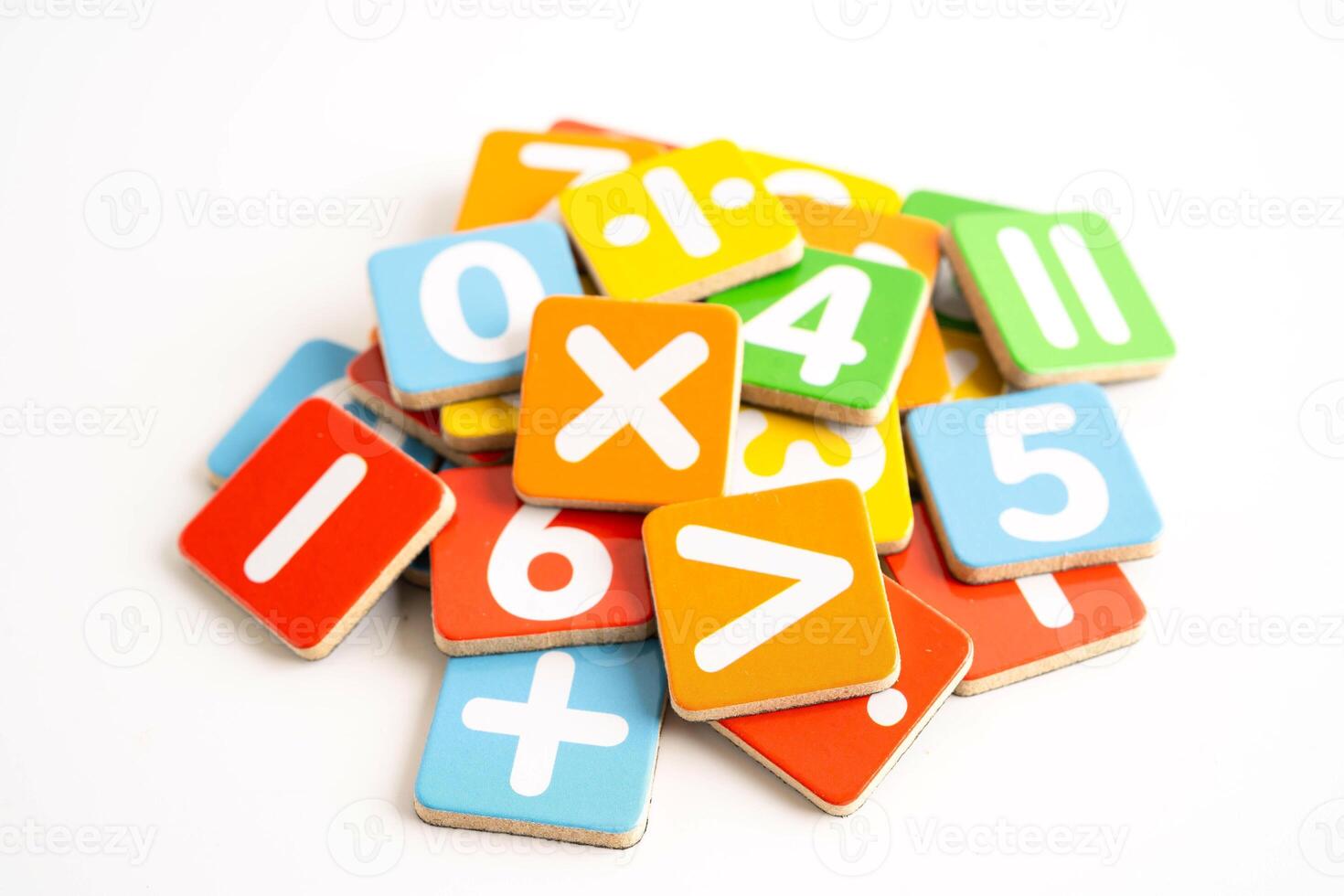 Number wood block cubes for learning Mathematic, education math concept. photo