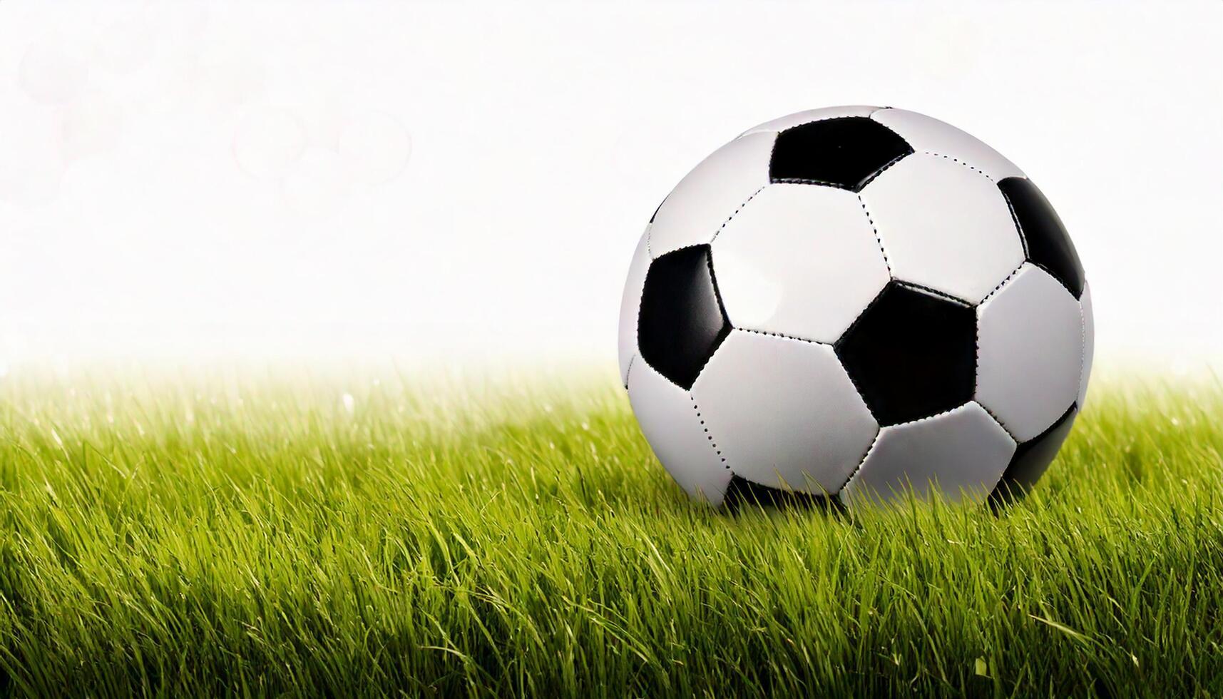 Soccer background. Soccer ball on grass. Football ball. Football background. photo