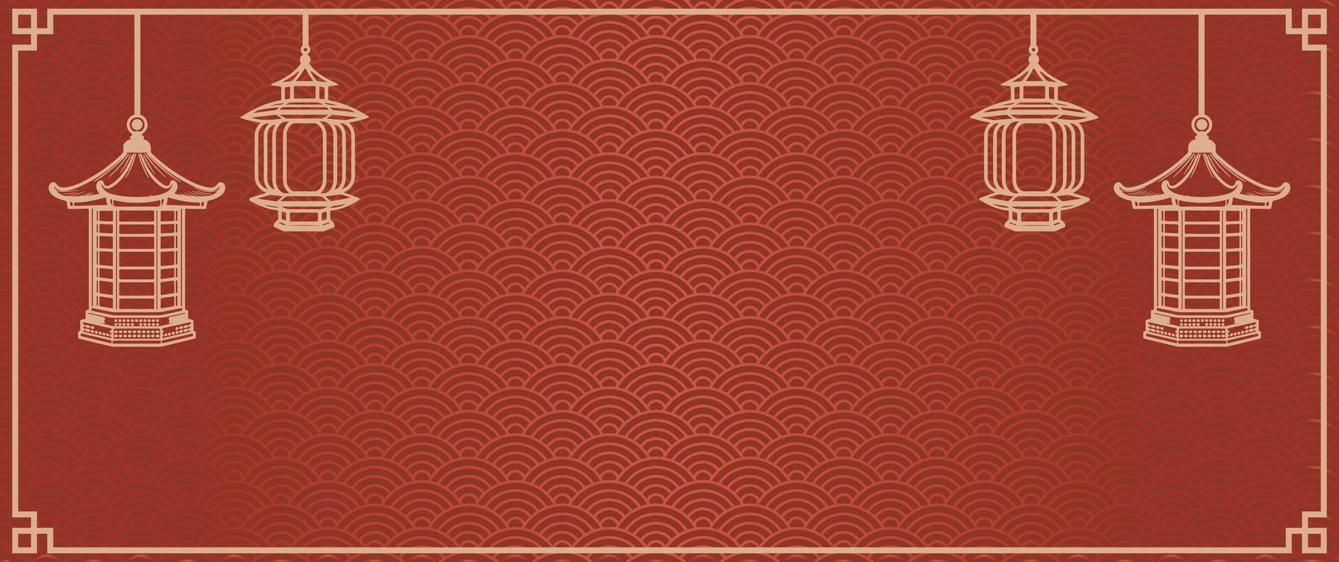 chinese new year banner background, greeting card, gold traditional pagoda lantern. free space for text in the middle. eps 10 vector