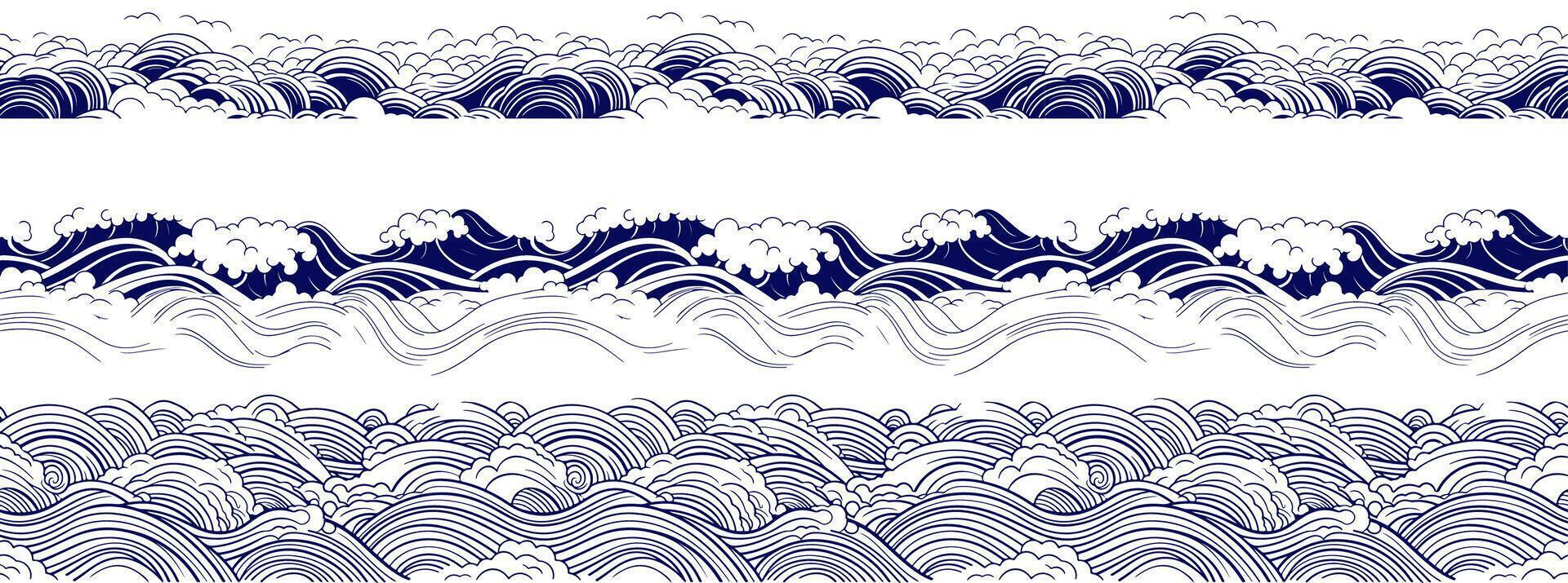 set of japanese wave element. asian border isolated on a white background. eps 10 vector
