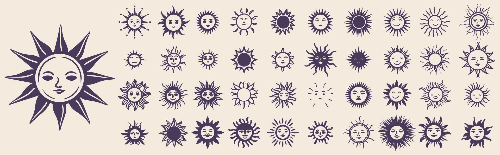 set of sun with face vector