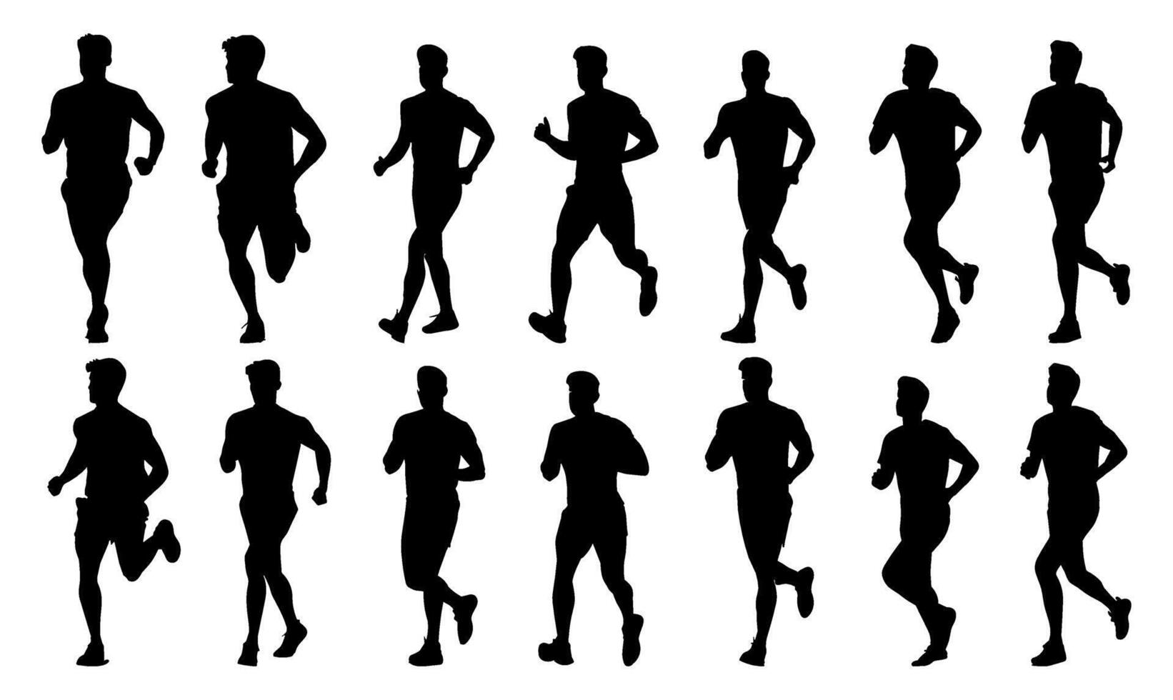 set silhouettes of people running pose. man jogging vector