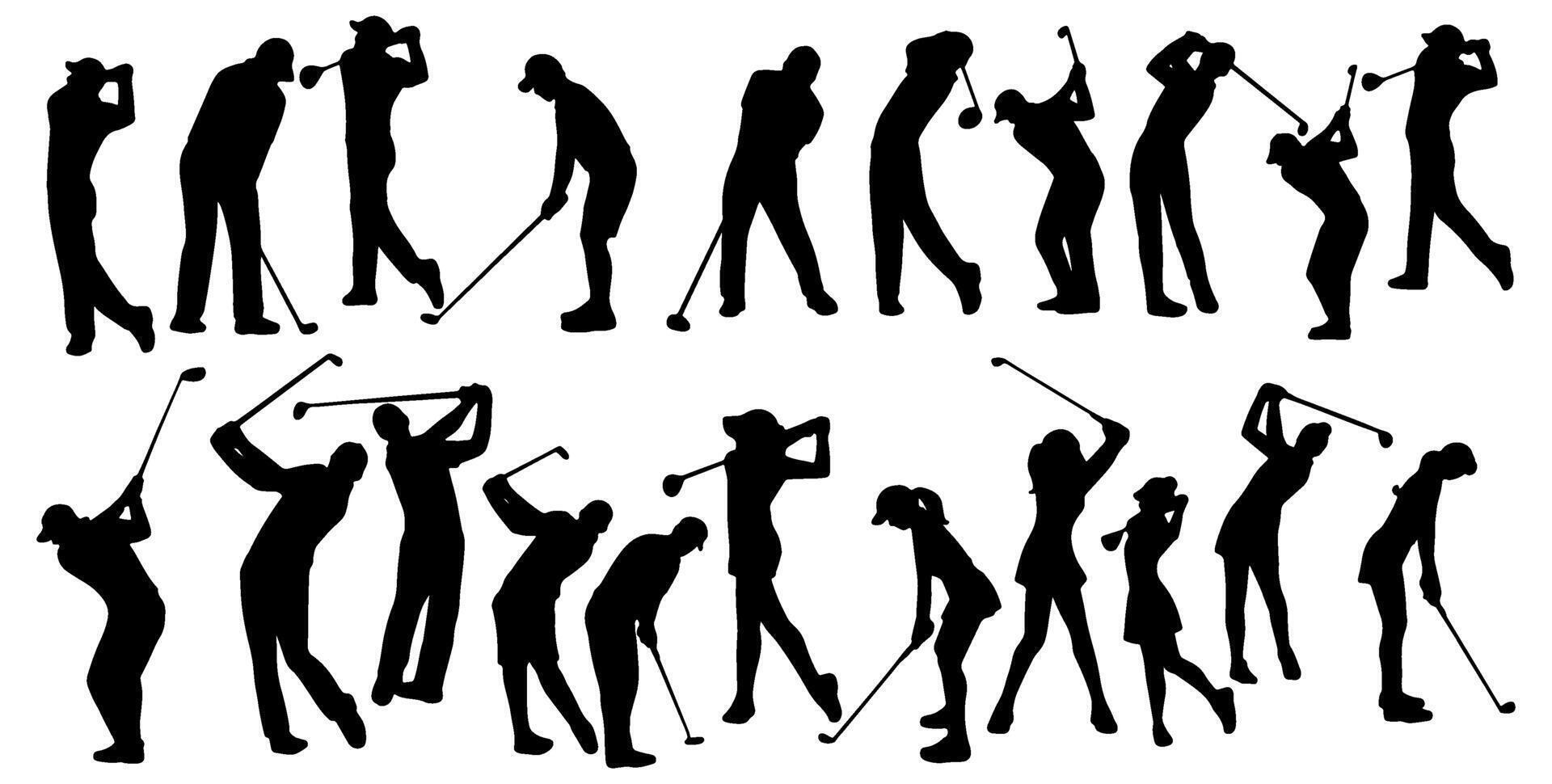 set of silhouettes of man and woman golf. isolated on a transparent background. eps 10 vector