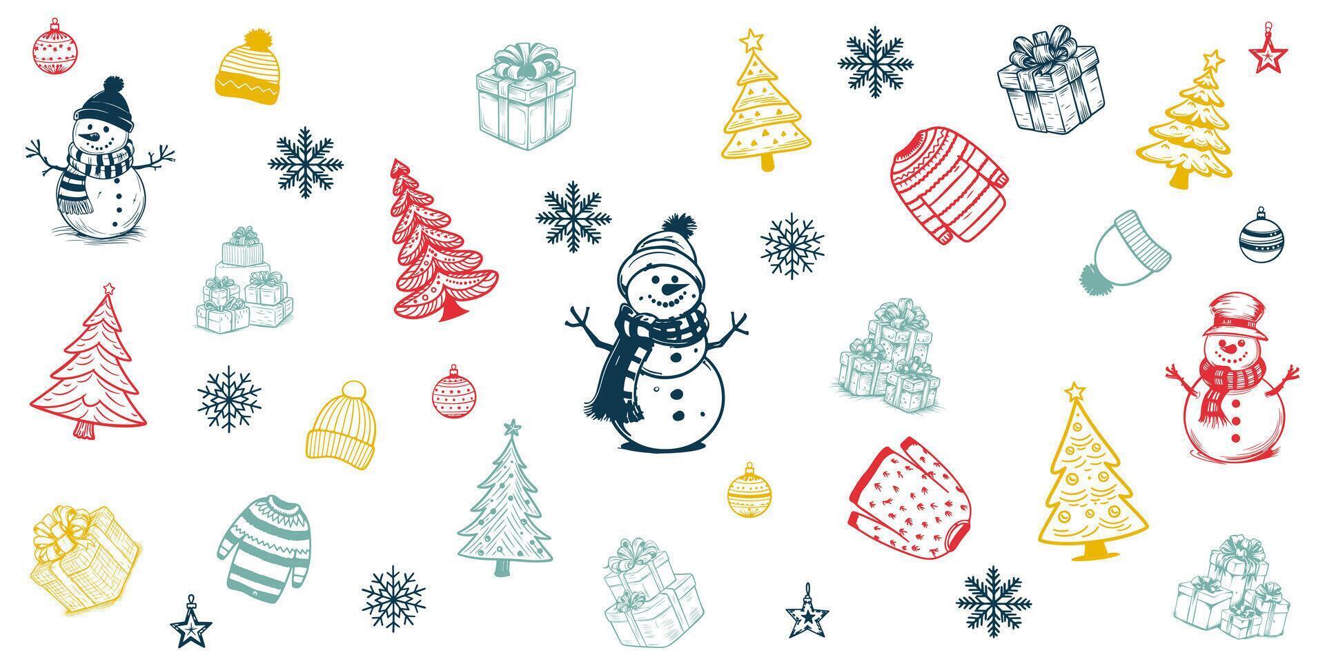 cute outline of christmas. hand drawn artline of winter. eps 10 vector