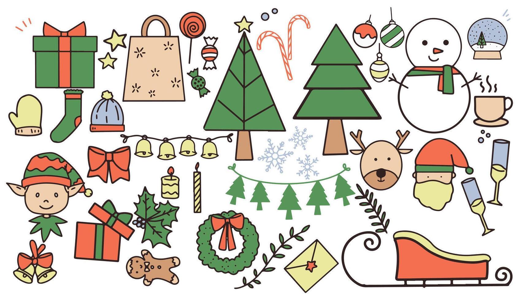 cute illustration elements of christmas. hand drawn artline of winter. eps 10 vector