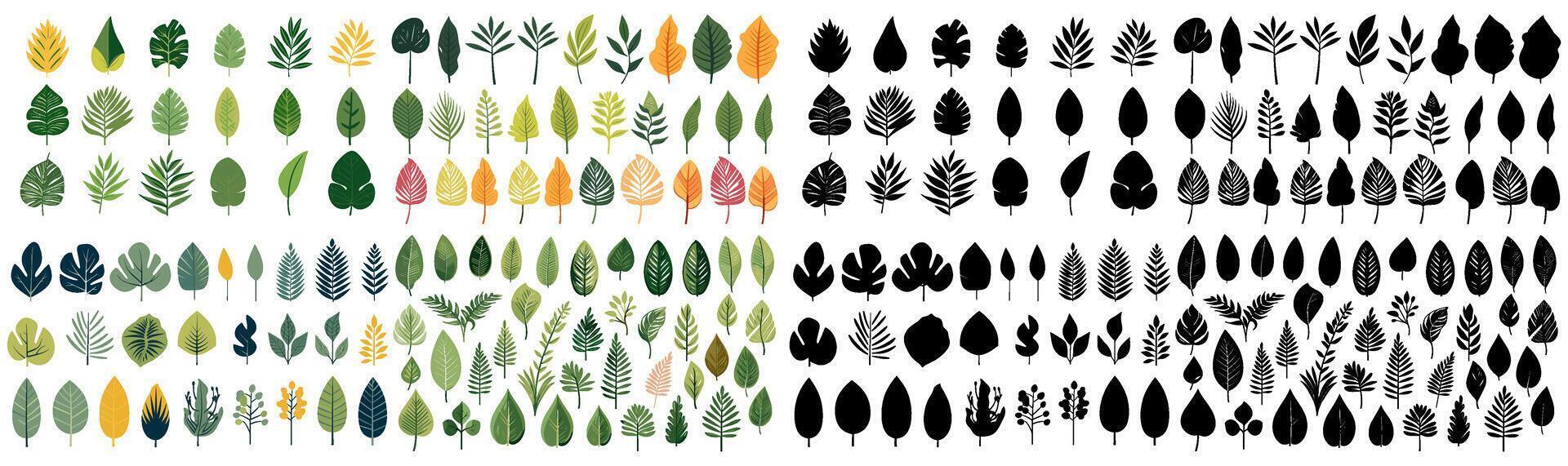 set of illustration and silhouettes of tropical leaves. isolated on a transparent background. eps 10 vector