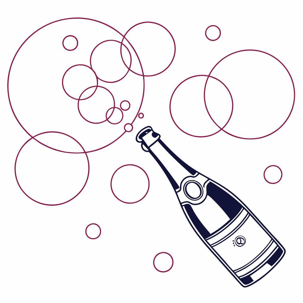 A bottle of champagne is shown with bubbles around it vector