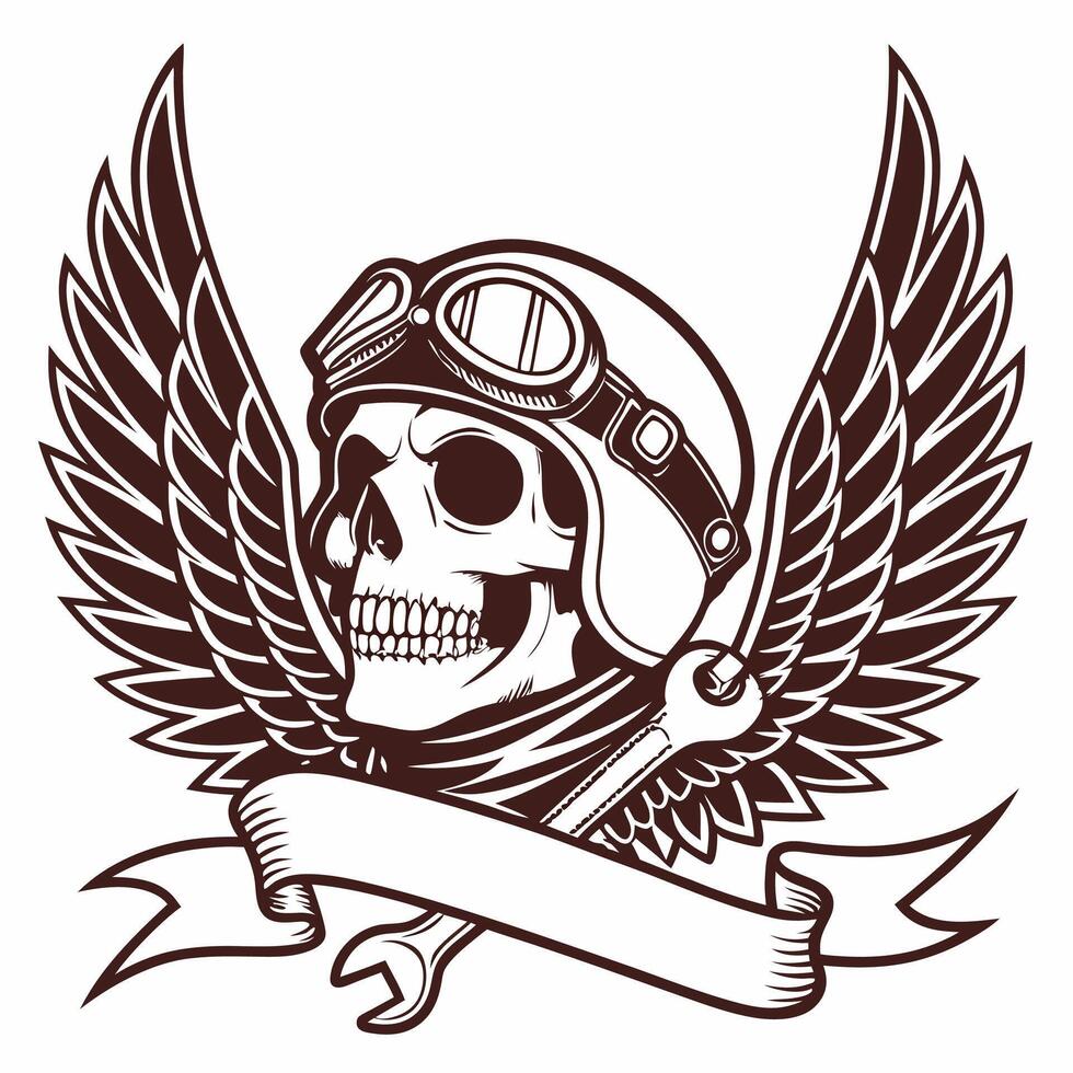 Skull with wings and helmet vector