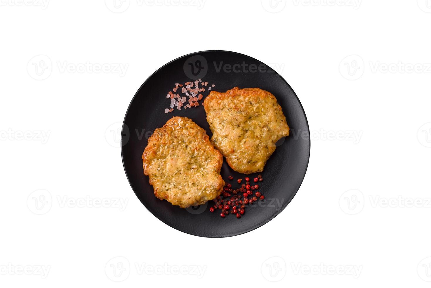 Delicious fried pork or chicken chops breaded with salt and spices photo