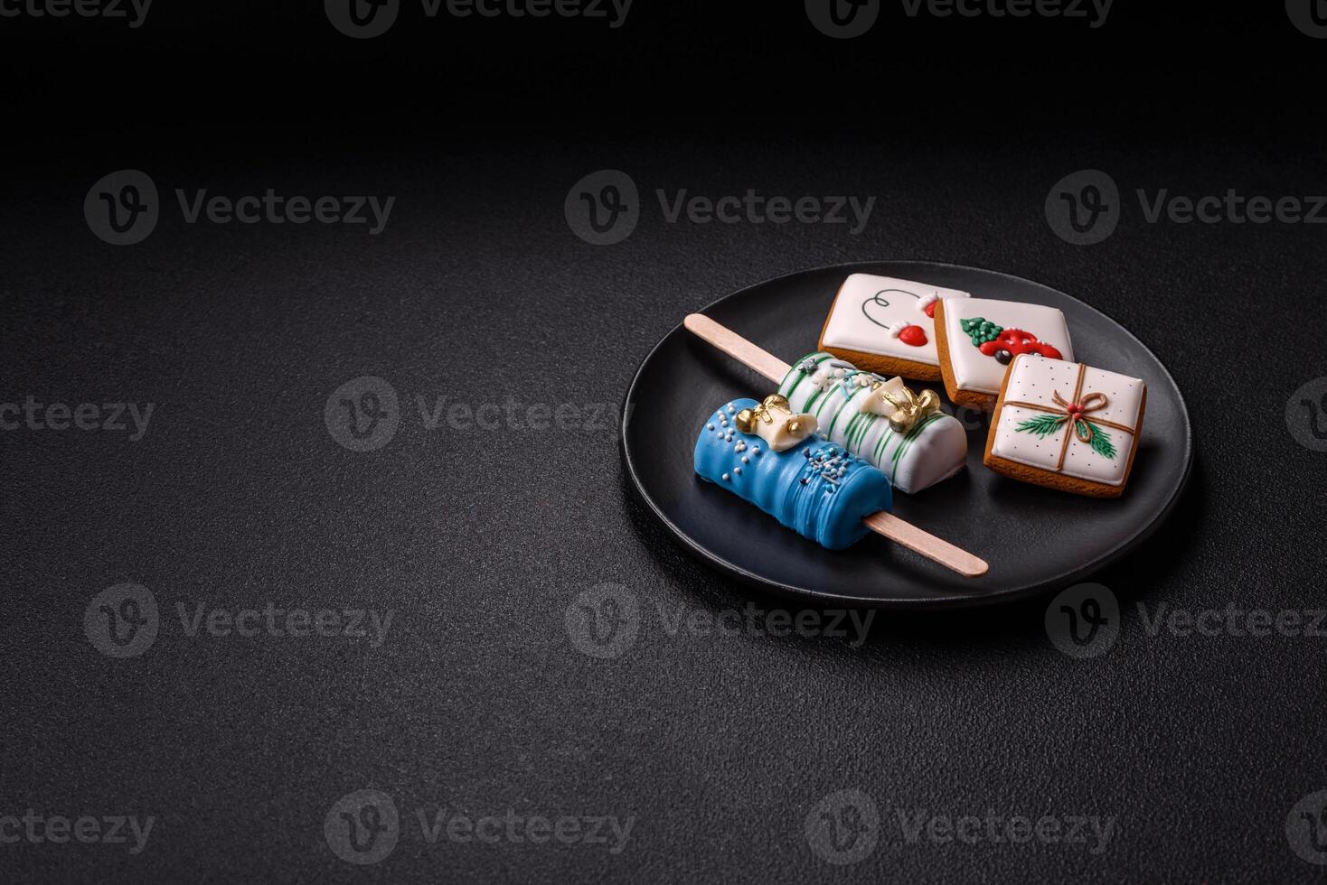 Natural popsicle ice cream on a stick in the style of Christmas photo