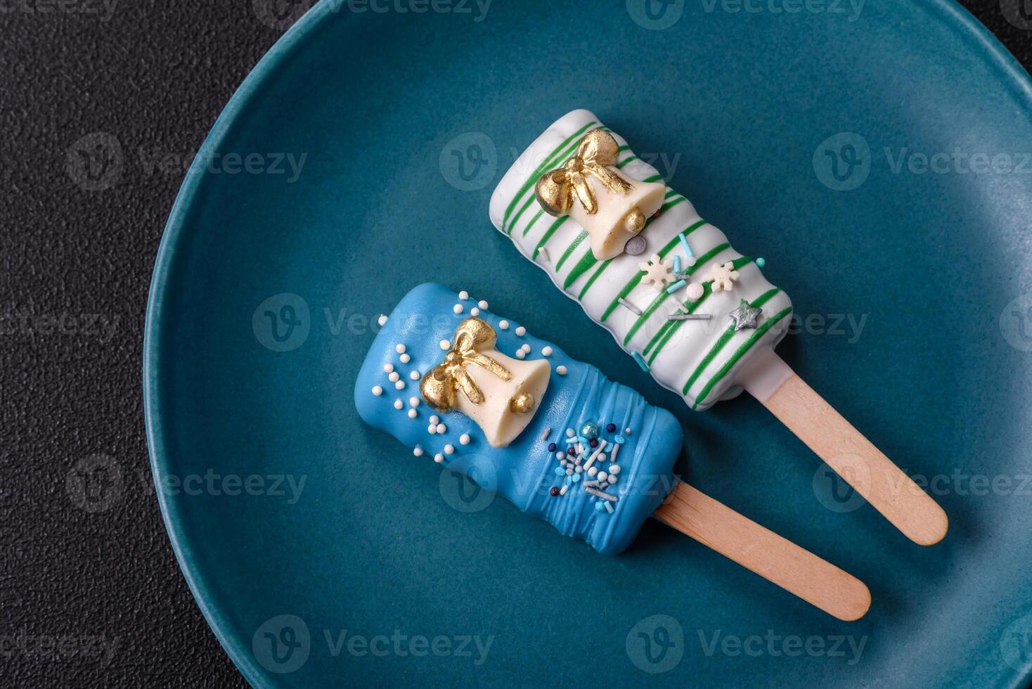 Natural popsicle ice cream on a stick in the style of Christmas photo