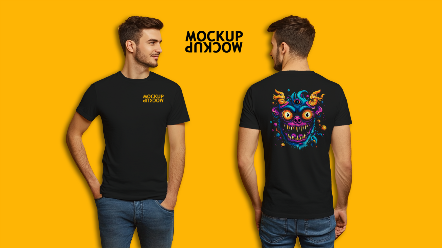 Front and back t-shirt mockup design can be edited psd