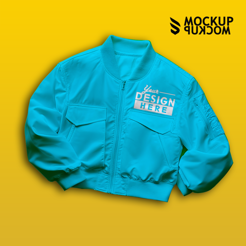 Bright blue bomber jacket mockup front view suitable for advertising in the marketplace or for online sales psd