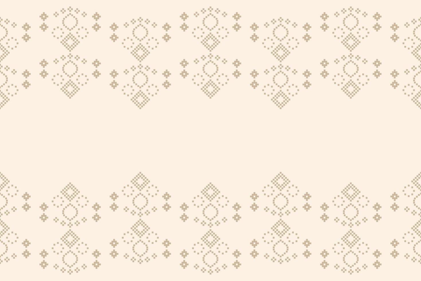 Abstract art design of fabric ethnic pattern with brown cream color background motif cross stitch. vector